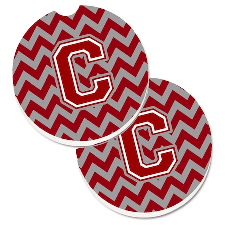 Carolines Treasures Letter C Chevron Maroon and White  Cup Holder Car Coaster, PK2 CJ1049-CCARC